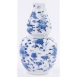 An Antique Chinese blue and white porcelain double gourd vase, hand-painted birds and flowers,