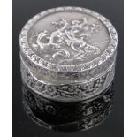 A continental silver coin/sovereign case, with George & the dragon relief decorated lid, marked 830,