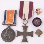 A British War medal, a Great War Comrades enamel badge and other military items.
