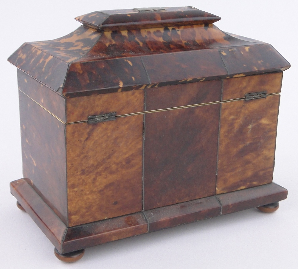A 19th century tortoiseshell tea caddy, shaped top with inner lids, length 19cm. - Image 3 of 4
