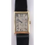 A gent's Longines Art Deco gold cased wristwatch, rectangular case, case width 22mm, working order.