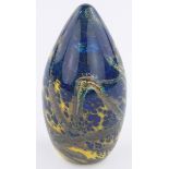 A Peter Layton conical shaped blue and yellow Studio Glass paperweight, height 12.5cm.