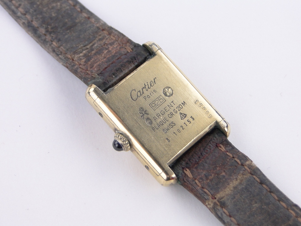 A ladies Cartier quartz wristwatch, silver gilt case with burgundy dial, case width 20 mm, - Image 3 of 5
