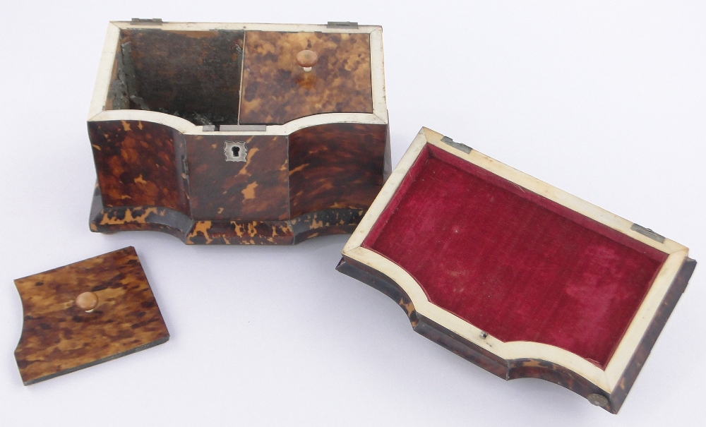 A 19th century tortoiseshell tea caddy, shaped top with inner lids, length 19cm. - Image 4 of 4