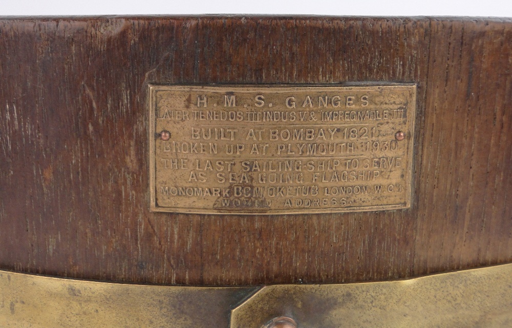 A coopered teak barrel made from timber of HMS Ganges, built at Bombay 1821, - Image 2 of 3