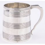 A George III silver Christening mug, of tapered circular form with engraved bands, makers marks E M,