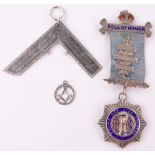 A silver and enamel Masonic jewel and other Masonic items.