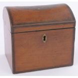 A 19th century satinwood dome top caddy, with inlaid leaf decorated marquetry panel, length 12cm,