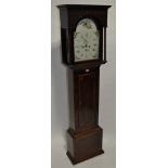 A 19th century 8-day long case clock, with a 14" arched top painted dial and 2 subsidiary dials,