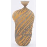 A Peter Layton Studio Glass sculptural form narrow necked vase, yellow ground,