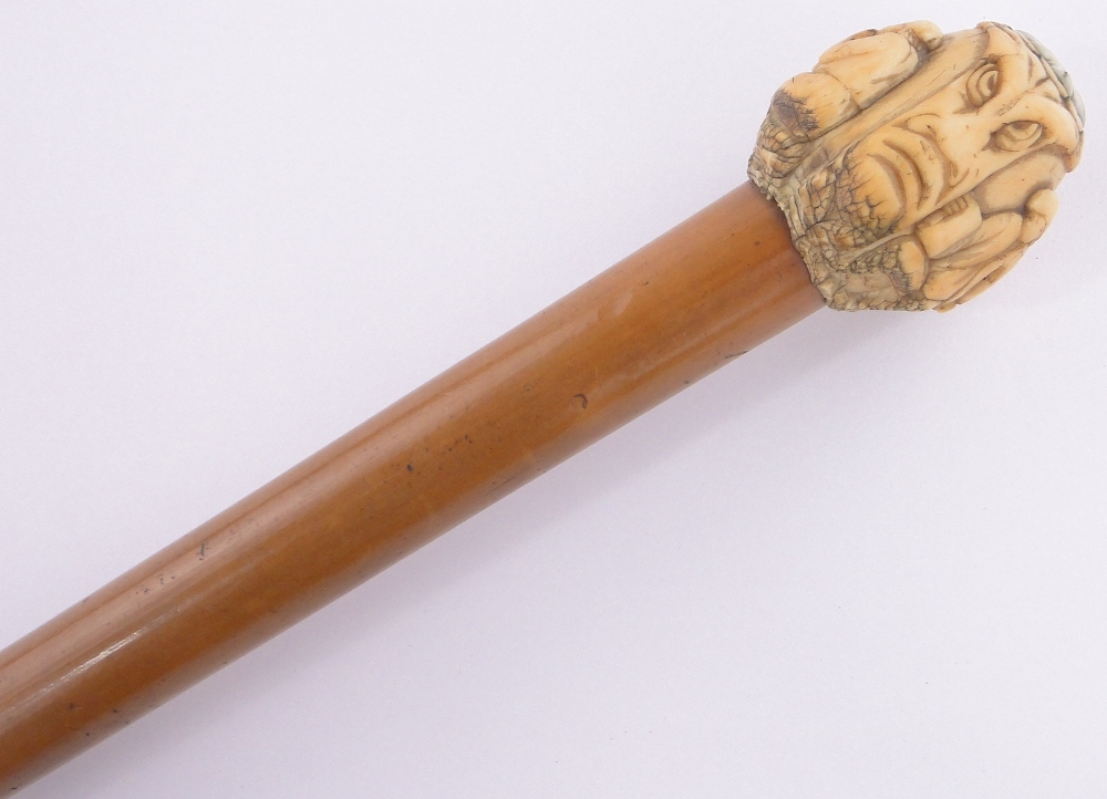 An 18th/19th century ivory handled Malacca walking stick, - Image 5 of 5