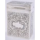 A Victorian silver playing card box, chase scroll decoration, London 1898, height 8.5cm, 3.37 oz.