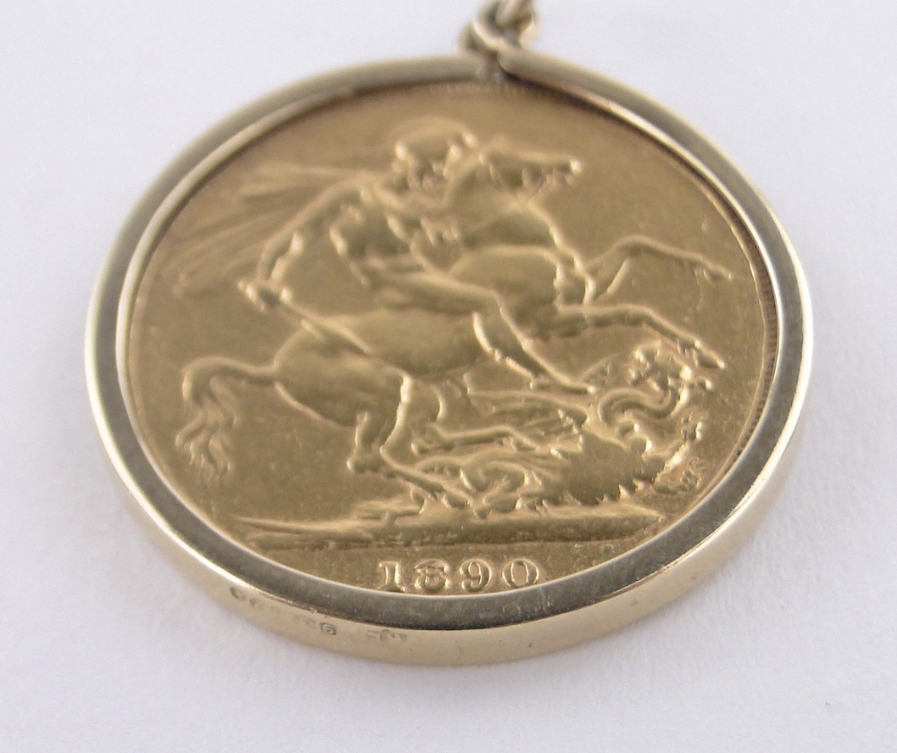 An 1890 gold sovereign in gold pendant mount. - Image 3 of 3