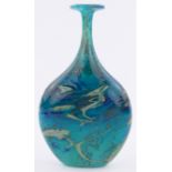 A Peter Layton turquoise/gold Studio Glass narrow necked vase, signed, height 18cm.