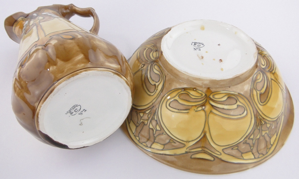 A Minton Secessionist pottery wash jug and basin set, tube-lined stylised Art Nouveau designs, - Image 2 of 3