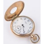 A Waltham gold plated half hunter topwind pocket watch, case width 50mm.