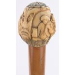 An 18th/19th century ivory handled Malacca walking stick,