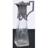 WMF Art Nouveau cut-glass and silver plate claret jug, height 33cm.