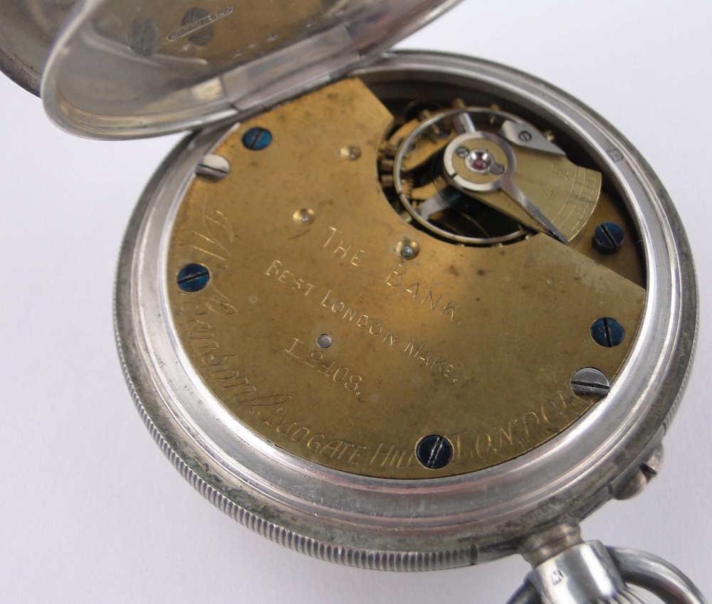 An Edwardian silver cased topwind pocket watch "The Bank" by J W Benson of London, - Image 4 of 6