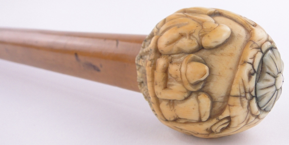 An 18th/19th century ivory handled Malacca walking stick, - Image 2 of 5