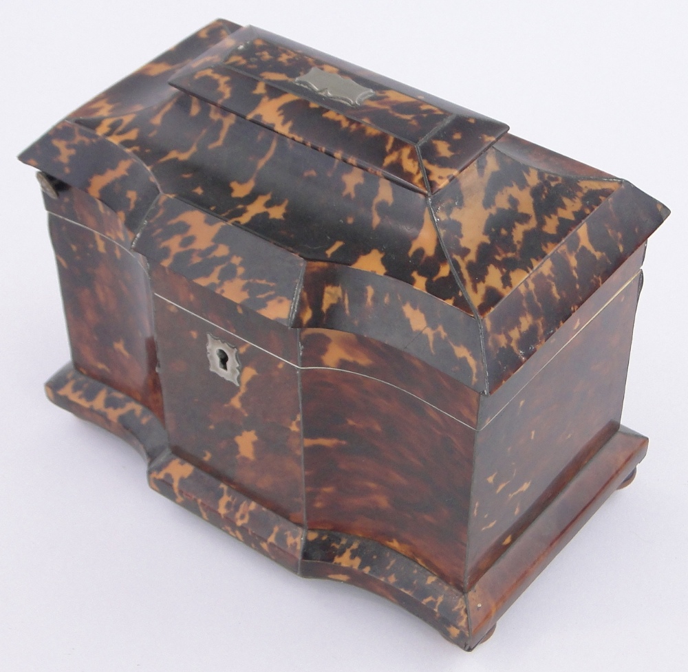 A 19th century tortoiseshell tea caddy, shaped top with inner lids, length 19cm. - Image 2 of 4