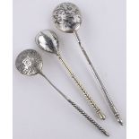 3 Various 19th century Russian silver and niello spoons, various makers, largest length 14cm, (3).