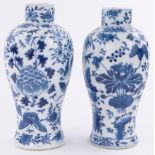 Pair of Antique Chinese blue and white porcelain narrow necked vases, hand-painted exotic birds,
