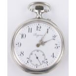 A Longines Swiss silver cased topwind pocket watch, circa 1900, case width 50mm.