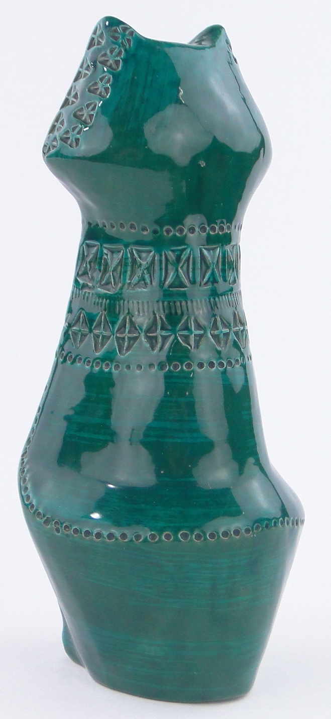 A Bitossi Italian pottery deep sea green cat, height 30cm. - Image 2 of 3