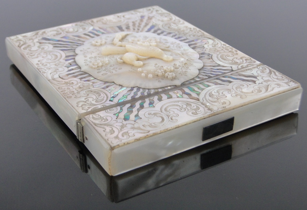 A fine quality Victorian mother of pearl and abalone card case, - Image 3 of 13