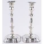 Pair of Edwardian silver candlesticks, by Fordham & Faulkner, Sheffield 1908, weighted bases,