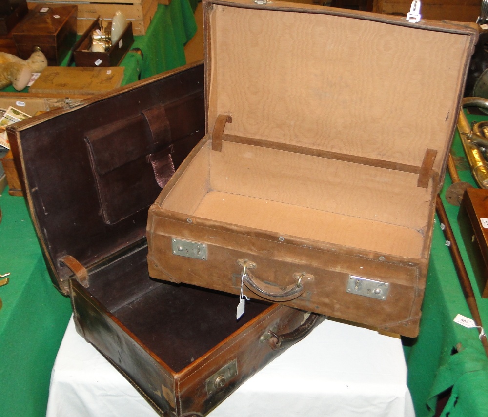 2 Vintage leather suitcases. - Image 2 of 2