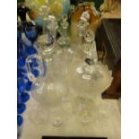 Glass decanters and vases and a lidded bon bon dish.