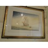 D Bell, watercolour, beached 3 masted sailing ship.