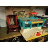 Fisher Price airport, a tinplate toy crane, etc.