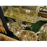 Pair of silver plated Corona sauceboats and ladles,