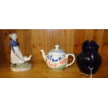 A Royal Copenhagen goose girl, a teapot and a jug.