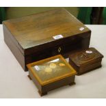 A rosewood box, Black Forest carved wood box and another, (3).