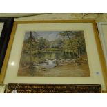 George Burtonshaw, watercolour, still pool, Llugwy river, North Wales, signed, 16" x 20", framed.