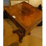 A 19th century mahogany and rosewood crossbanded drop leaf sewing table with 2 drawers.