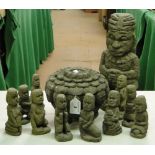Sumatran volcanic stone figures, and a similar bowl and cover.