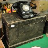 A pine tool box and a 1960s dial telephone.