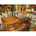 A mahogany nest of 3 tables and a mahogany towel rail.