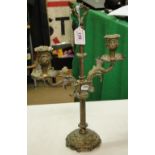 A cast brass twin branch candelabrum.