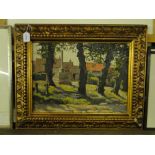 Audrey Jennings, oil on board, village scene, signed, 13" x 17.5", framed.