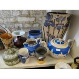 Teapot, matching jug, vases, etc.