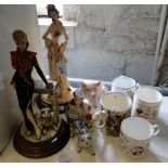 Aynsley pig, small Staffordshire spaniel group, a bear and 2 Art Deco style figures, (5).