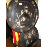 2 Circular Oriental lacquered trays.