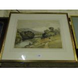 Edmund Morison Wimperis (1835-1900), watercolour, Welsh river landscape, signed with monogram,