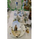 A pair of German porcelain figures, Mosanic candlesticks, etc.